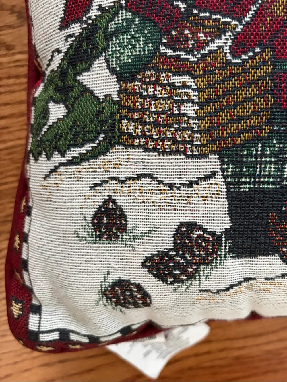 Vintage Debbie Mumm Woodland Santa Tapestry Throw Pillow Rustic Christmas USA
